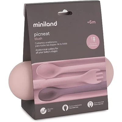 Abbildung von PICNEAT BLUSH. Baby Besteckset, anatomisch, mit zwei Löffeln und einer Gabel, inklusive Transportetui