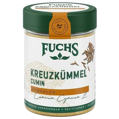 Abbildung von Fuchs Gewürze Kreuzümmel gemahlen zum Würzen von Couscous, Hummus und Falafel natürliche Zutaten 50 g in wiederverwendbarer, recyclebarer Dose