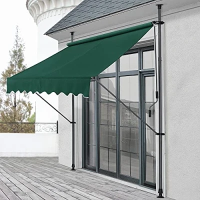 Abbildung von pro.tec Klemmmarkise Stem Markise ohne Bohren 250 x 120 220 309 cm Balkonmarkise mit Handkurbel Sonnenschutz Stahlgestell Dunkelgrün