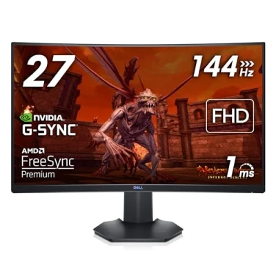 Abbildung von Dell S2721HGFA 27 Zoll Full HD (1920x1080) 1500R Curved Gaming Monitor, 144Hz, VA, 1ms MPRT, AMD FreeSync Premium, NVIDIA G SYNC Kompatibel, DisplayPort, 2x HDMI, 3 Jahre Garantie, Schwarz