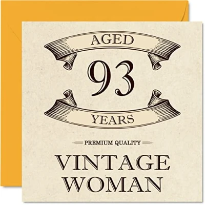 Abbildung von Geburtstagskarte zum 93. Geburtstag im Vintage Stil für Frauen 93 Jahre lustige Mama Schwester Ehefrau Oma Tante, 145 mm x Damen Grußkarten,