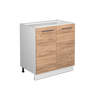 Abbildung von Vicco Spülenunterschrank Fame Line, Goldkraft Eiche/Weiß, 80 cm mit Regal, ohne Arbeitsplatte