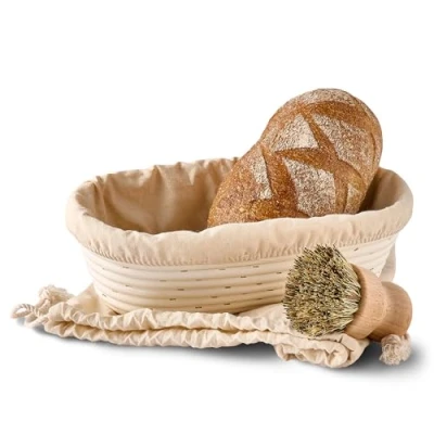 Abbildung von Praknu Gärkorb für Brot Oval länglich 28 cm Gärkörbchen Brotteig zum Brotbacken, Aus nachhaltigem Rattan Geruchsneutral Mit Backutensilien