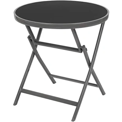 Abbildung von BRUBAKER Gartentisch Beistelltisch oder Esstisch Milano (1 St), Metall Glastisch rund klappbar 70 cm Ø Wetterfest Anthrazit Grau