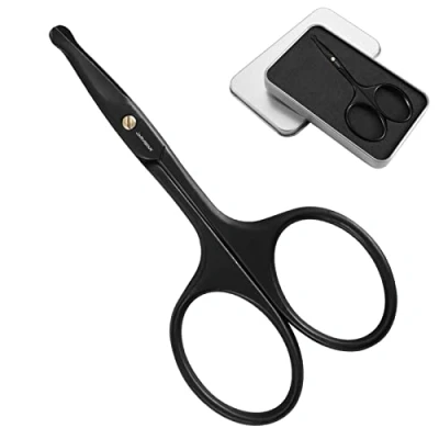 Abbildung von JARVISTAR Nasenhaarschere, Nasenhaar Schere Ohrenhaarschere Bartschere Gebogen Edelstahl Abgerundeter Spitze, Nasenschere Prämie Maniküre Augenbrauen Gesichtsschere Männer, Nagelschere, 9.5cm Schwarz