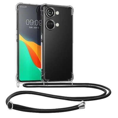 Abbildung von kwmobile Necklace Case kompatibel mit OnePlus Nord 3 5G Hülle Silikon Cover Handykette Band Handyhülle Transparent Schwarz