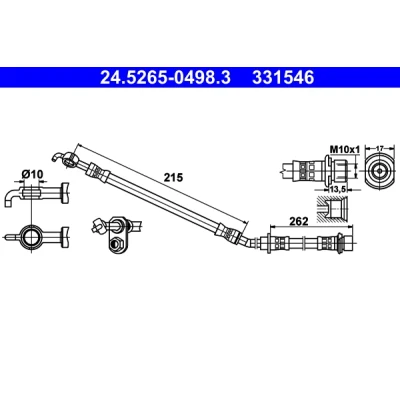 Abbildung von ATE 24.5265 0498.3 Bremsschläuche 498, 262, 215 M10x1 TOYOTA: Vios / Yaris II Limousine, Urban Cruiser, III Schrägheck, SUBARU: Trezia