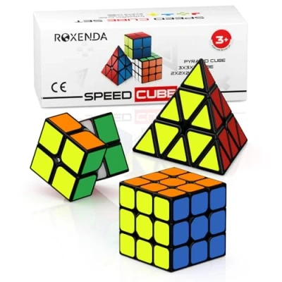 Abbildung von Roxenda Zauberwürfel Set, Original Speed Cube Set mit 2x2 3x3 Pyramide Speedcube, Einfaches Drehen &amp; Flüssiges Spielen, Aufkleber Version (Sticker)