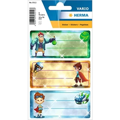 Abbildung von HERMA 5512 Buchetiketten zum Beschriften Superhelden, 9 Stück, 76 x 35 mm, selbstklebend, liniert, Buchaufkleber für Schule Kinder Mädchen Jungen, mehrfarbige Heftetiketten Aufkleber, bunt