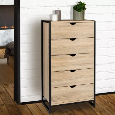 Abbildung von IDMarket Kommode mit 5 Schubladen, Detroit 60 cm, Wochenansicht, Industriedesign
