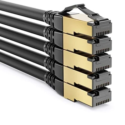 Abbildung von deleyCON 5x 0,5m CAT8.1 Patchkabel Netzwerkkabel Datenkabel S/FTP PIMF 2000 MHz 40 Gbit RJ45 LAN DSL Kabel CAT.8 Ethernet Stecker Schwarz