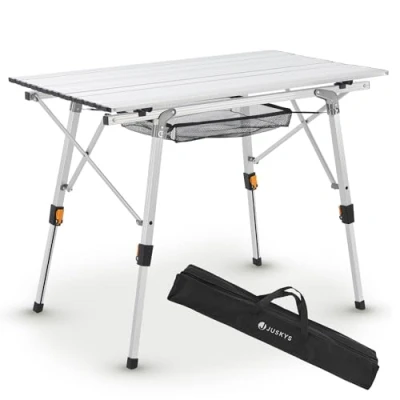 Abbildung von Juskys Campingtisch Picco Aluminium Tisch 90 x 52 cm leicht, klappbar, höhenverstellbar Camping, Garten Outdoor Klapptisch Gartentisch Silber