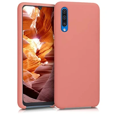 Abbildung von kwmobile Hülle kompatibel mit Samsung Galaxy A50 Silikon Handy Case Handyhülle weiche Oberfläche kabelloses Laden Koralle matt