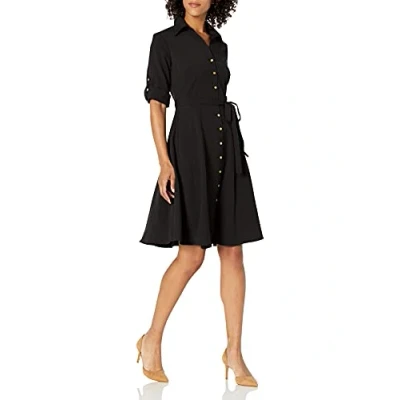Abbildung von Sharagano Damen Button Front Pleated Shirt Dress Lssiges Kleid, tiefschwarz, 40