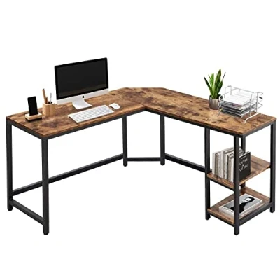 Abbildung von BAKAJI Schreibtisch, L förmiger Computertisch, Eckschreibtisch mit 2 Ablagen, platzsparender Bürotisch, Gaming, Homeoffice, einfacher Aufbau, vintagebraun schwarz