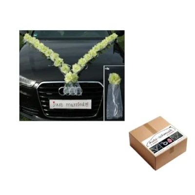 Abbildung von Rosen Girlande Braut Paar Rose Deko Dekoration Autoschmuck Hochzeit Car Auto Wedding ®Auto schmuck PKW (Grün/Weiß)