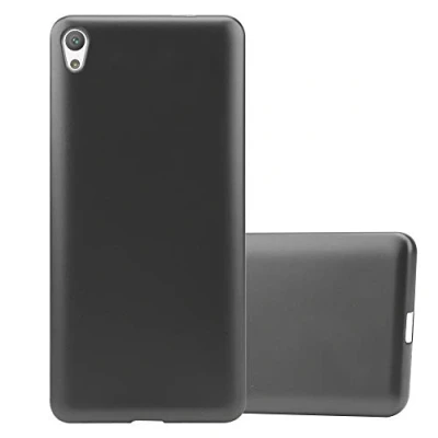 Abbildung von Cadorabo Hülle kompatibel mit Sony Xperia E5 Schutzhülle TPU Silikon Case Metallic Design Slim Kratzfest Weiche Gummi Rundumschutz für in Grau
