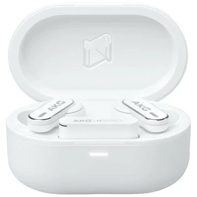 Abbildung von AKG N5 Hybrid TWS Headset Kabelloser kristallklarer Sound, True Adaptive Noise Cancelling, Zoom zertifizierte Anrufqualität, 40h Akkulaufzeit, IP54 Schutz, Bluetooth, USB C, Weiß