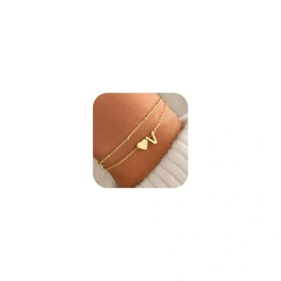Abbildung von TINGN Herz Armband Damen, Layered Gold mit Buchstaben V Armbänder Damen Mehrlagige Teenager Mädchen Schmuck Frauen Geburtstagsgeschenk für Freundin Mama