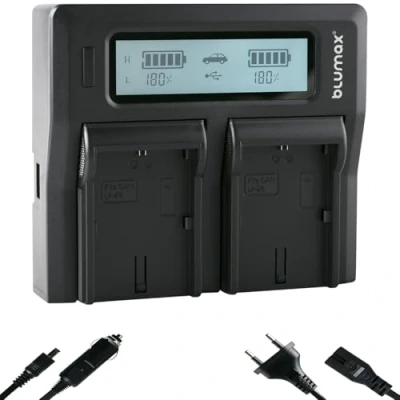 Abbildung von blumax LCD Dual Charger für Canon LP E6NH / E6N E6 Akkus Ladegerät ist Kompatibel mit EOS R Ra R5 R6 II R7 6D 7D 80D 90D XC15