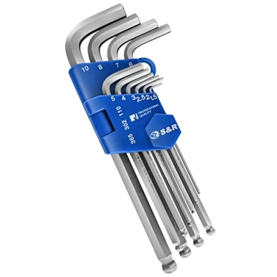Abbildung von S&amp;R Innensechskantschlüssel HX mit Kugelkopf, Langarm, Clip Winkelschlüsselsatz metrisch (Set, 10 tlg. ⌀: 1,5 10,0 mm), Chrom Vanadium Stahl, vernickelt, extra lang