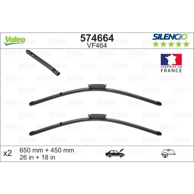 Abbildung von Scheibenwischer Valeo Silencio X.trm 574664 vorne Rahmenlos Bajonettbefestigung FIAT: Fiorino III Kasten / Kombi, Qubo, CITROËN: Nemo Kastenwagen