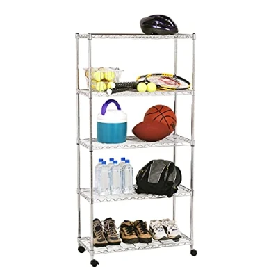 Abbildung von Seville Classics 5 stöckiger Stahldraht Regal mit Rollen, 76,2 cm 35,6 152,4 H, Stahl, Steel, 76.2 B x 35.6 T