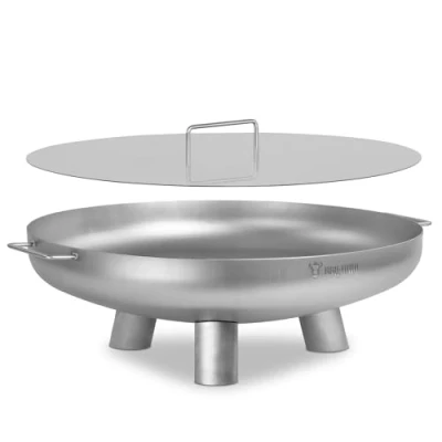 Abbildung von BBQ Toro Edelstahl Feuerschale Ø 70 cm mit Deckel Silber Outdoor Feuerstelle drei Standbeinen und zwei Griffen, Feuerschalen für den Garten, Brennschale, Garden Fire Pit, Bowl, Feuerwanne