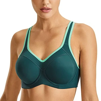 Abbildung von SYROKAN Damen Sport BH Starker Halt Bügel Push Up Ringerrücken Gepolstert Fitness Fichtengrün 75F