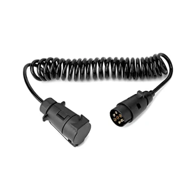 Abbildung von QWORK® 3M 7 Pin Trailer Light Board Verlängerungskabel Spiralkabel mit Stecker auf Buchse Schleppadapter Steckdose für Auto Caravan Truck