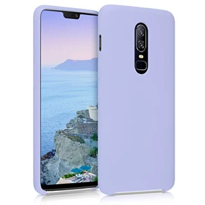 Abbildung von kwmobile Hülle kompatibel mit OnePlus 6 Silikon Handy Case Handyhülle weiche Oberfläche kabelloses Laden Pastell Lavendel