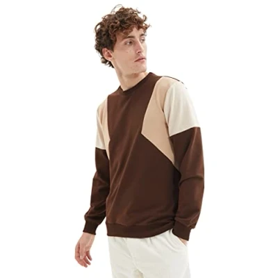 Abbildung von Trendyol Herren Colorblock Regular Rundhalsausschnitt Sweatshirt, braun, Small