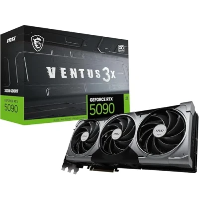 Abbildung von MSI GeForce RTX 5090 32G Ventus 3X OC — 32GB GDDR7 (28Gbps/512 bit), PCIe 5X 16, Boost: 2437 MHz, HDMI 2.1b, DisplayPort 2.1b