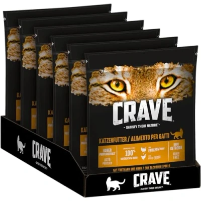 Abbildung von Crave Adult Trockenfutter mit Truthahn &amp; Huhn, 6 Beutel, 6x750g Premium Katzenfutter trocken hohem Proteingehalt und ohne Getreide Hergestellt 100 Prozent natürlichem Huhn