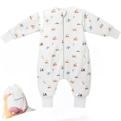 Abbildung von Mababu Ganzjahres Baby Schlafsack mit Füßen &amp; abnehmbaren Ärmeln 1.5 TOG 100% GOTS Bio Baumwolle Ganzjähriger Kinderschlafsack umklappbare Bündchen (Car Dream, 80cm)