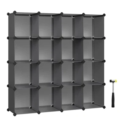Abbildung von SONGMICS Schuhregal, Regalsystem, Steckregal, 16 Würfel x 2, DIY Würfelregal, stapelbar, aus PP Kunststoff, als Garderobe, Raumteiler, für Schlafzimmer, Büro, grau LPC442G11