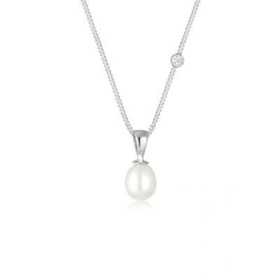 Abbildung von Elli DIAMONDS Halskette Damen Tropfen Anhänger elegant mit Süßwasserperlen und Diamant (0.03 ct.) in 925 Sterling Silber