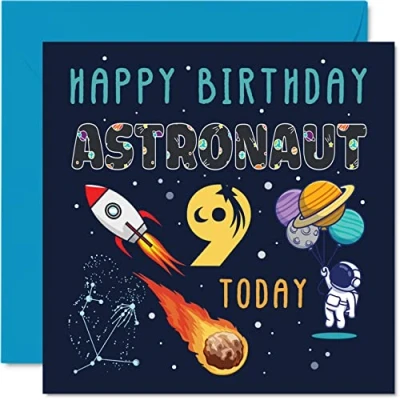 Abbildung von Stuff4 Geburtstagskarte zum 9. Geburtstag, für Jungen, Weltraum Astronautenkosmos, 9 Jahre, Jungen und Mädchen, 145 mm x mm, Grußkarte Sohn, Tochter, Nichte, Neffe, Enkel
