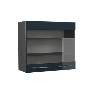 Abbildung von Vicco Küchenschrank Glas Fame Line, Dunkelblau Hochglanz/Anthrazit, 80 cm