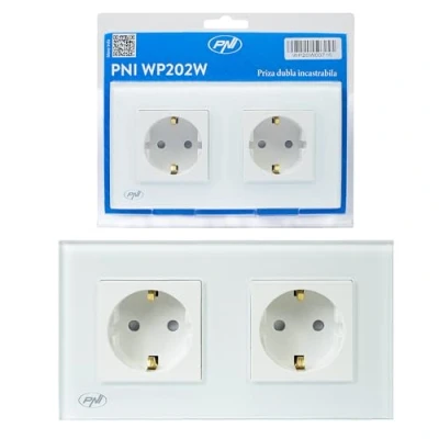 Abbildung von PNI WP202W Doppelsteckdose mit Glasrahmen 16A 2X3000W 230V weiß