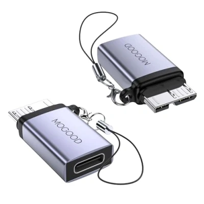 Abbildung von MOGOOD USB C Buchse auf Micro B Stecker Daten Aufladen Adapter, Ladekonverter Adapter für Externe Festplatte SSD Laufwerk, Digitalkamera, Telefon(2 Pack)