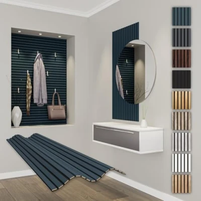 Abbildung von HEXIM Akustikpaneele 118x60cm flexible Lamellenwand Holz MDF Wandpaneele Lamellenverkleidung Wandverkleidung Innendekoration schalldämmend (1 Paneel / 0,708 m² Ocean APF04)