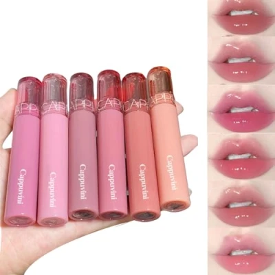 Abbildung von Baorder 6 PCS aufpolsternder Lipgloss getönter Lippenbalsam Set, Spiegel flüssiges Wasser Glow Lippenstift, lang anhaltender wasserdichter feuchtigkeitsspendender Schimmer Jelly Lip Glaze