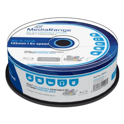 Abbildung von BD R 25GB MEDIARANGE Blu Ray Recordable printable 6x Speed Cakebox 25 Stück