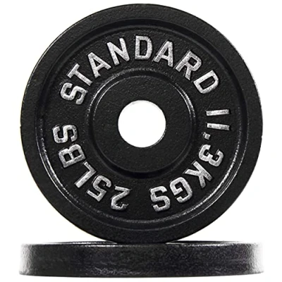 Abbildung von Signature Fitness Olympic Hantelscheibe aus Gusseisen, 5,1 cm, für Krafttraining und Gewichtheben, Vintage Stil, 11,3 kg, Paar