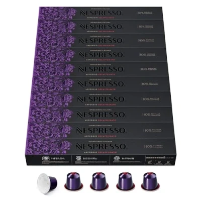 Abbildung von NESPRESSO ORIGINAL Arpeggio Decaffeinato, Dunkle Röstung, Kompatibel mit Kaffeemaschinen, Kapsel Set aus 100 Kaffeekapseln