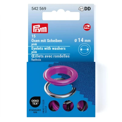 Abbildung von Prym 542569 542542 Ösen mit Scheiben, 11 mm, rot/silberfarbig, vearbeitbar dem Vario Creative Tool, pink, Ø 14 15