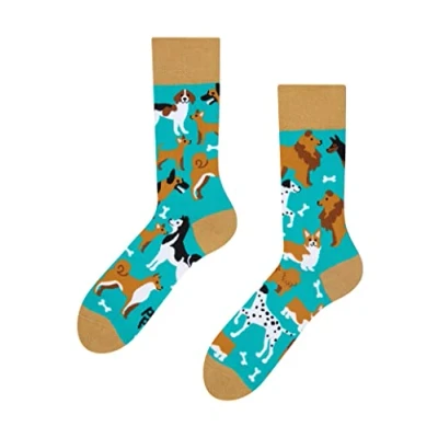 Abbildung von Dedoles Socken Unisex Damen Herren &amp; Kinder Baumwolle viele lustige Designs 1 Paar Geschenk links rechts verschieden, Farbe Türkis, Motiv Hundefreunde, Gr. 39 42
