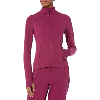 Abbildung von Amazon Essentials Damen Active Sweat Jacke mit durchgehendem Reißverschluss, Pflaume, XXL