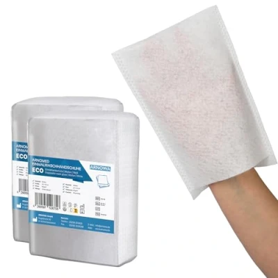Abbildung von 100 ARNOMED Einmalwaschlappen Molton, trockene für Baby, Kinder &amp; Erwachsene, Einmal Waschhandschuhe 60g/m², Weiße Waschlappen weich, sanfte Einwegwaschlappen zur Körperpflege